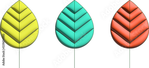 Abstract color background with three colored leaves 3D.  