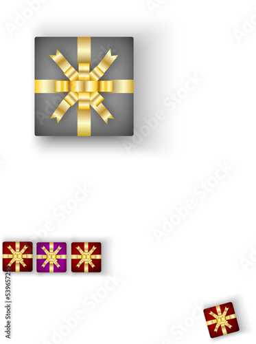 New year and Christmas gift boxes on white background.