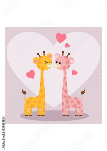 Greeting card with cute giraffes in love