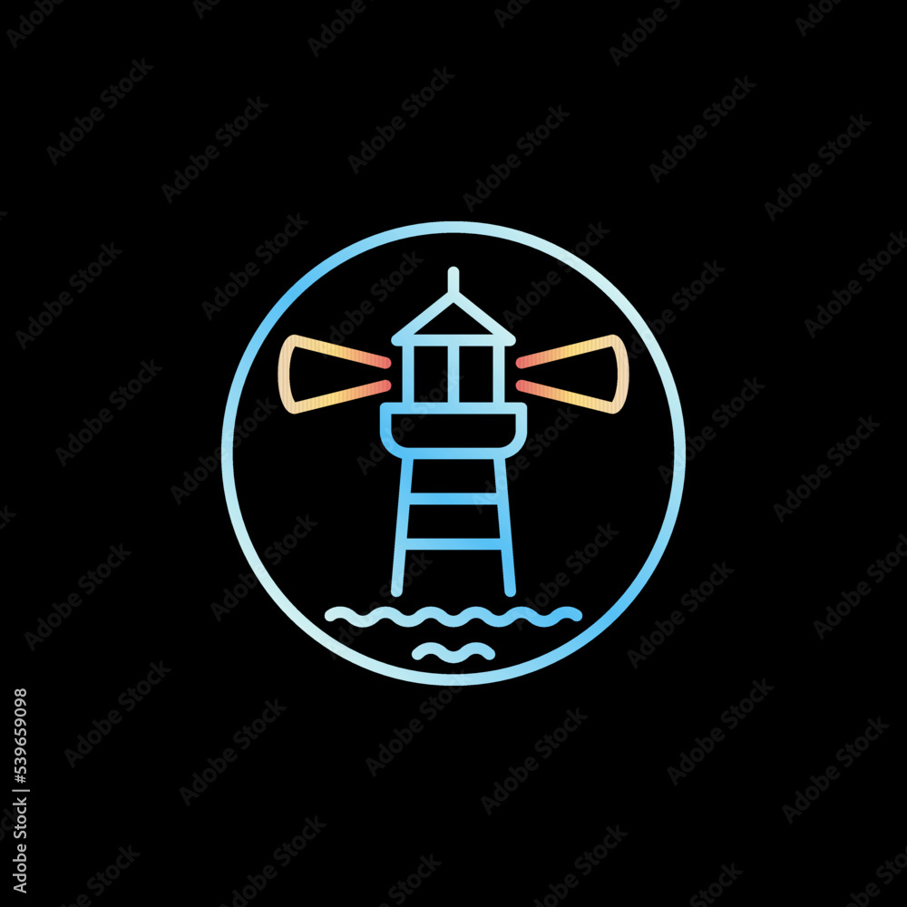 Lighthouse with Waves thin line vector blue round icon Lighthouse with Waves thin line vector blue round icon