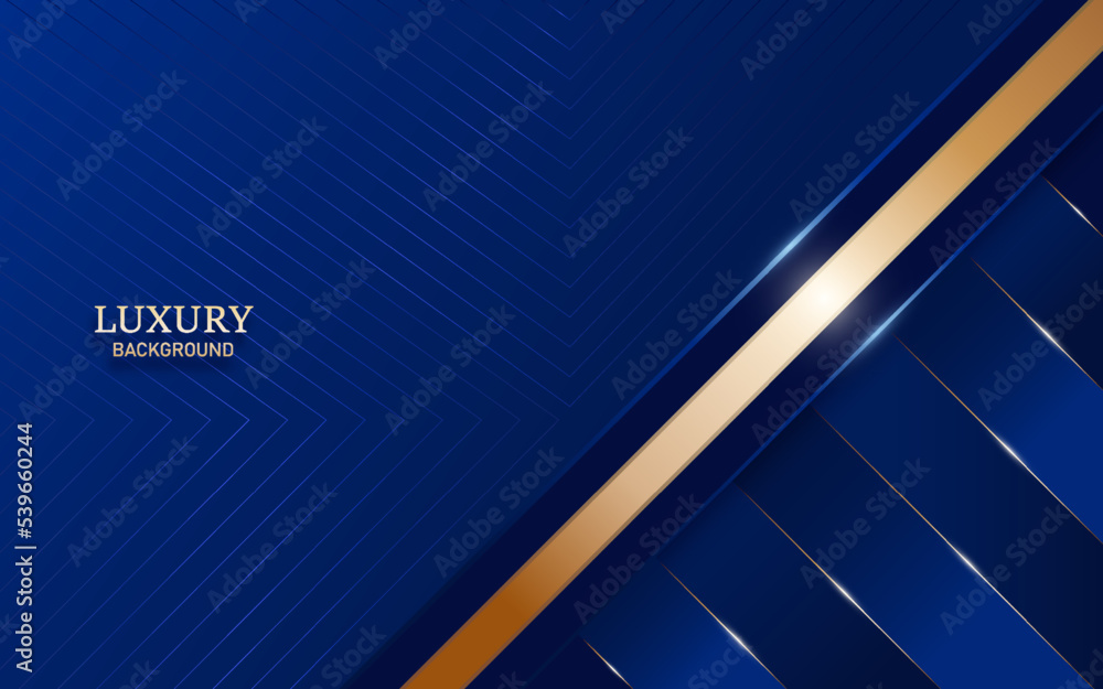 Luxury abstract blue background and  golden line with light effect elements. Vector Illustration