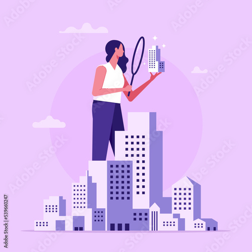 Real estate search or investment concept, vector illustration