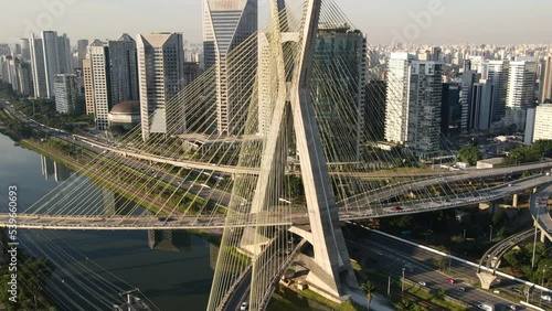 Timelaps drone shot of Estaiadas, Bridge Octavio Frias, Sao Paulo landmark, Brazil photo
