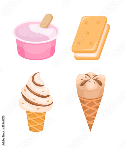 Ice cream cone, cup and sandwich collection symbol set illustration vector