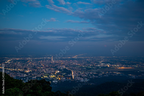 The Chiang Mai city night view from the mountain Doi Suthep. 