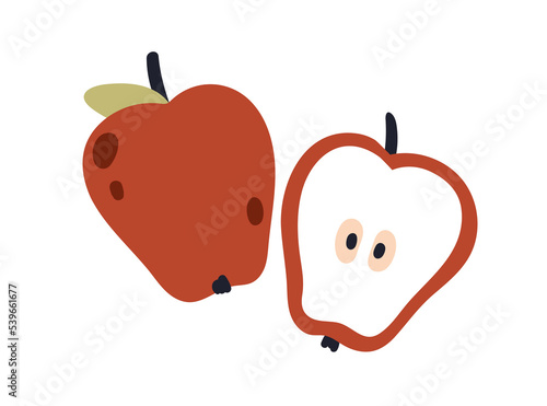 Cut apple. Fruit half with seeds, fresh flesh. Healthy vitamin food piece, cr...