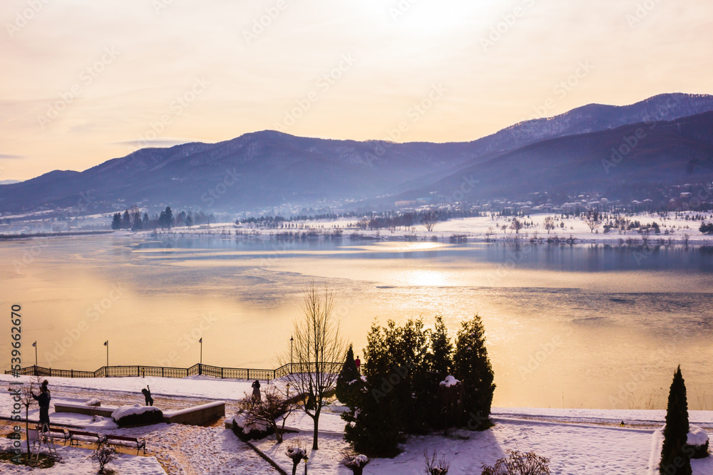 Winter landscapes at a lake