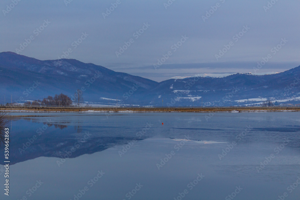 Winter landscapes at a lake