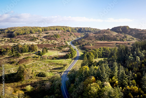 curvy road in rebild bakker in denmark