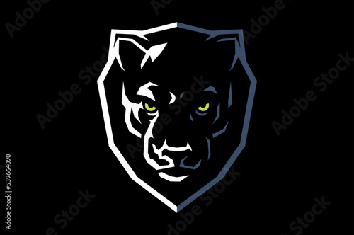 Simple Vector of Aggressive Black Panther Head with the Shield in the Background