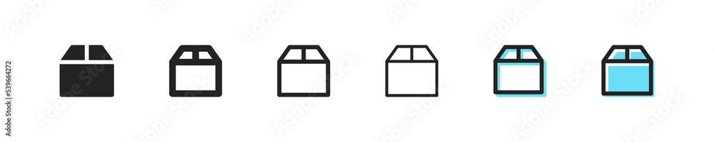 Box icon. Case vector symbol. Simple container outline signs. Parcel icons set. Carton box blue web sign. High quality isolated image on white background. Box icon. Case vector symbol. Simple container outline signs. Parcel icons set. Carton box blue web sign. High quality isolated image on white background.