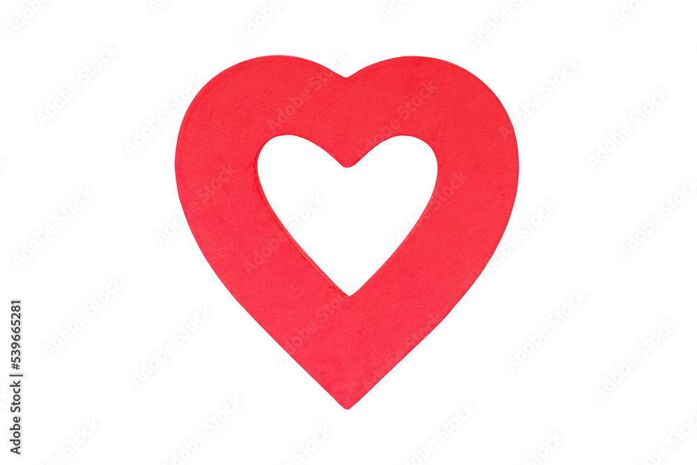 Red paper heart symbol isolated on  white background, with clipping path include for design usage purpose.