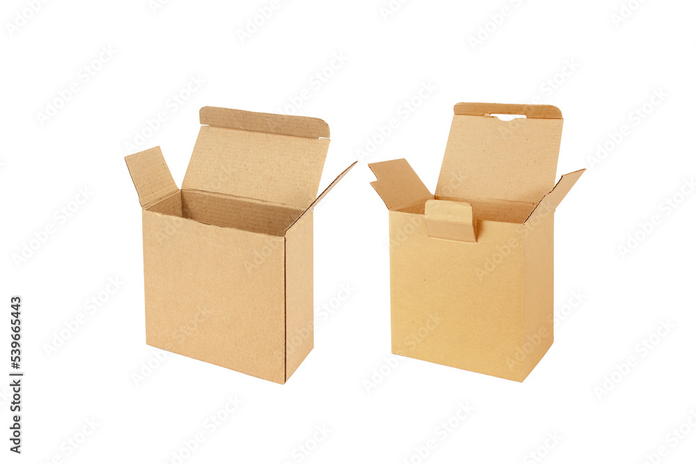 close up of a cardboard box or brown paper box,two box style isolated on white background, with clipping path include for design usage purpose. close up of a cardboard box or brown paper box,two box style isolated on white background, with clipping path include for design usage purpose.