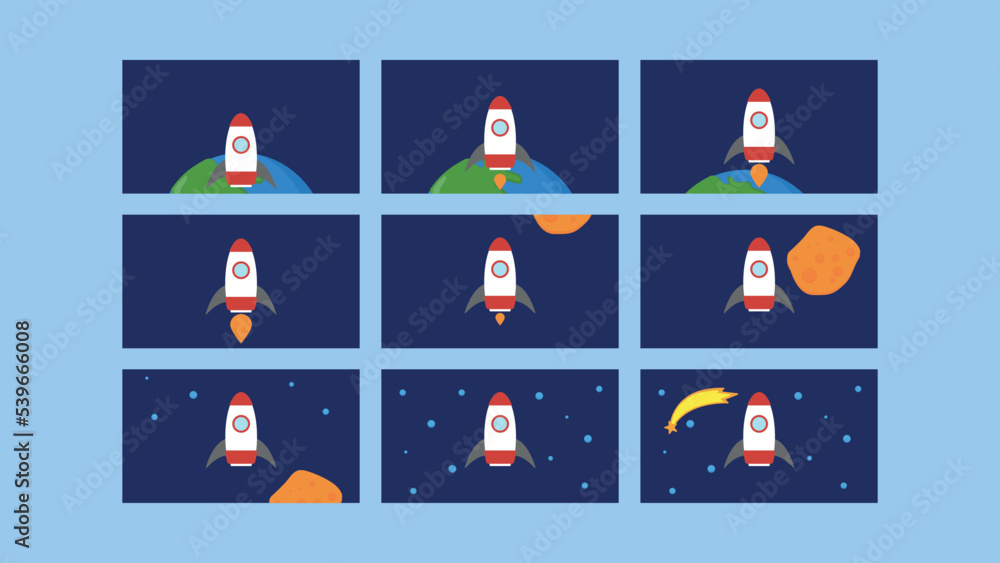 Rocket flying in space from earth Rocket flying in space from earth