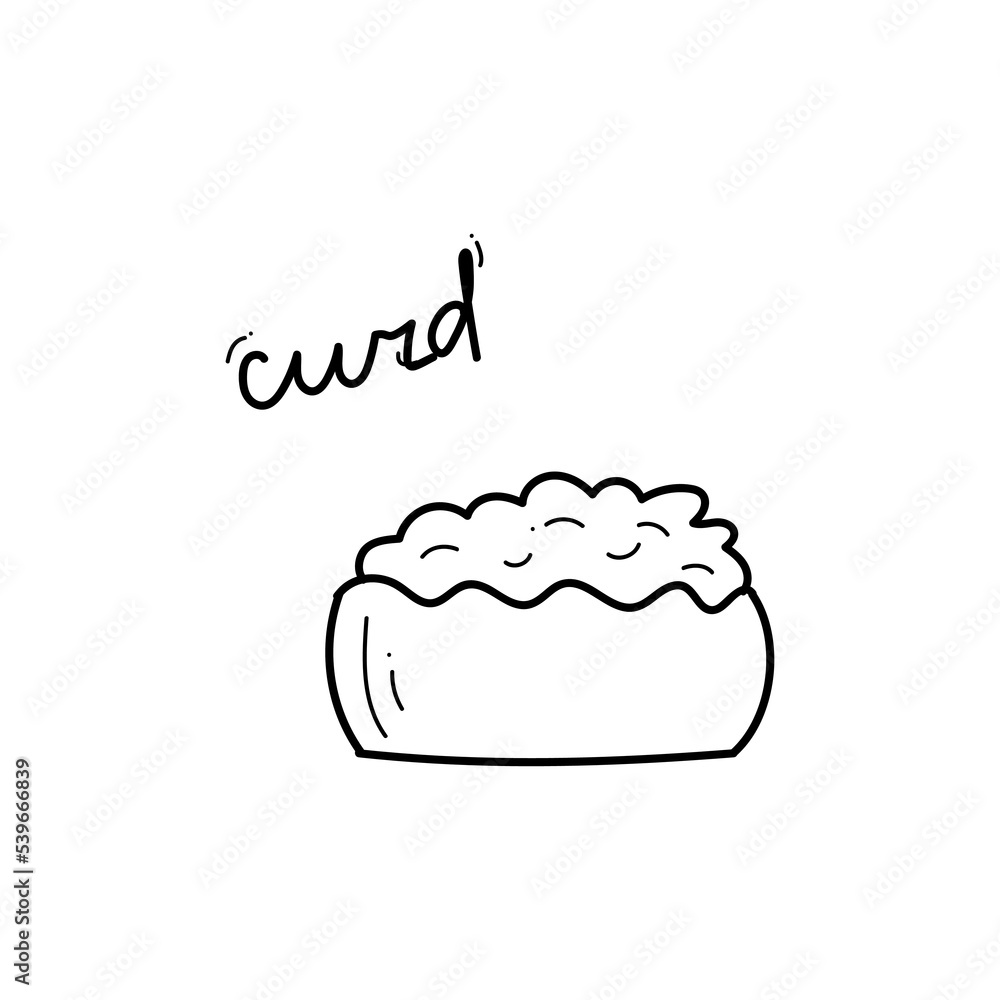Hand drawn curd in a bowl. Doodle illustration with lettering in vector Hand drawn curd in a bowl. Doodle illustration with lettering in vector