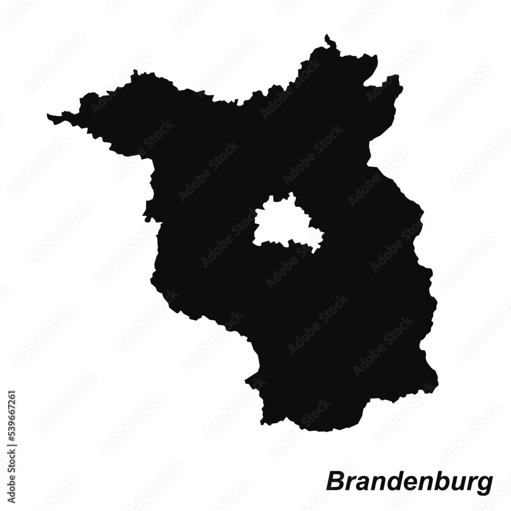 Vector high quality map of the German federal state of Brandenburg - Black silhouette map isolated on white