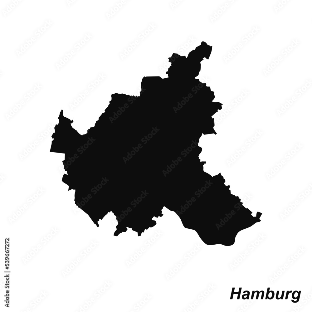 Vector high quality map of the German federal state of Hamburg - Black silhouette map isolated on white