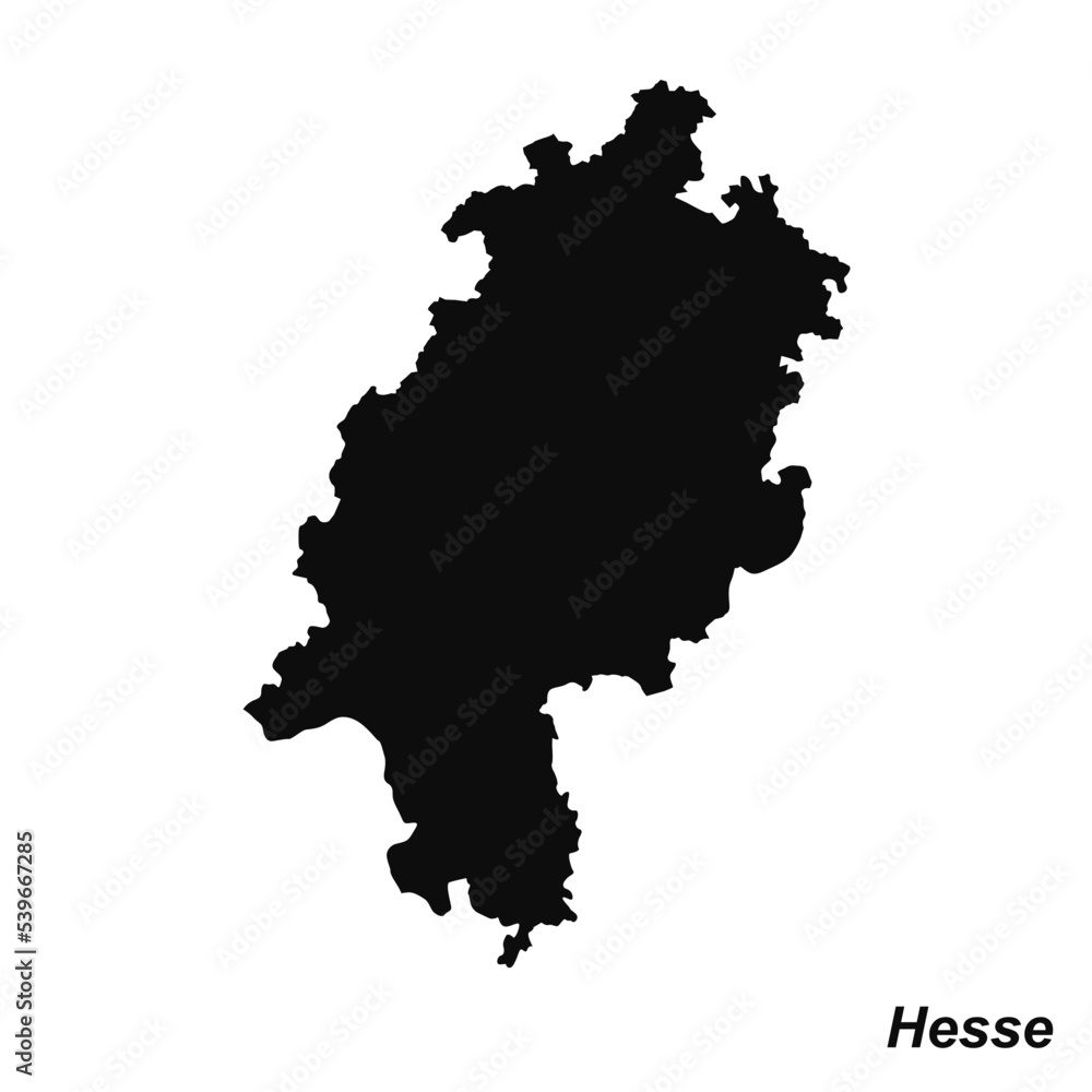 Vector high quality map of the German federal state of Hesse - Black silhouette map isolated on white