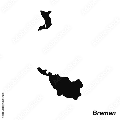 Vector high quality map of the German federal state of Bremen - Black silhouette map isolated on white
