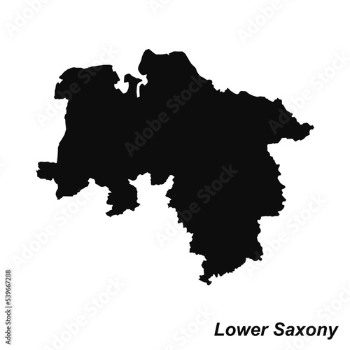 Fotografi Vector high quality map of the German federal state of Lower Saxony - Black silh