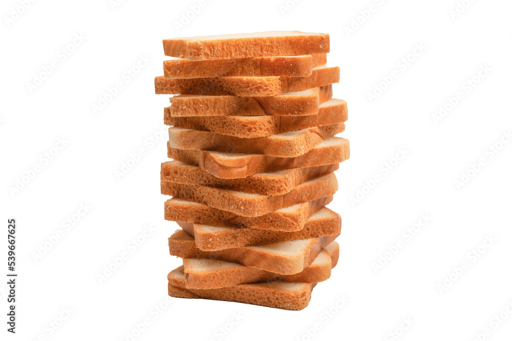 Delicious bread slices isolated on a white background, top view. Delicious bread slices isolated on a white background, top view.