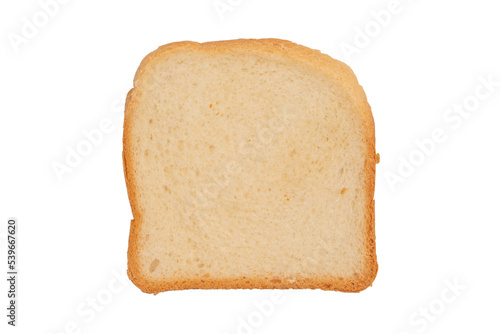 Delicious bread slices isolated on a white background, top view.