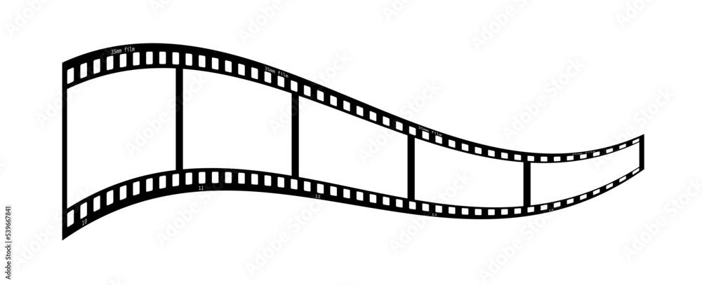 35mm film strip vector design with 5 frames on white background. Black film reel symbol illustration to use in photography, television, cinema, photo frame.
