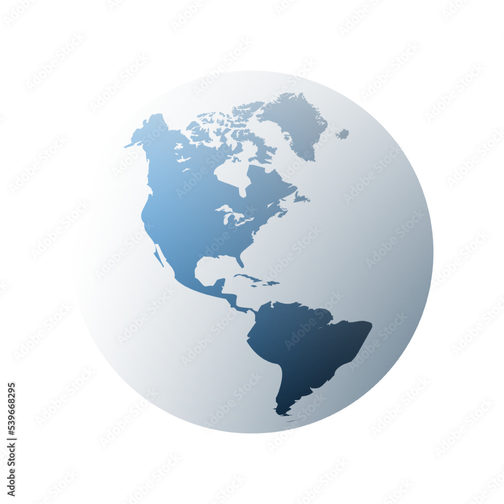 Simple Blue Earth Globe Design Isolated on White Background - North and South America Side - Vector Design