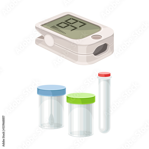 Pulse Oximetry and Plastic Container with Lid as Medical Device Vector Set
