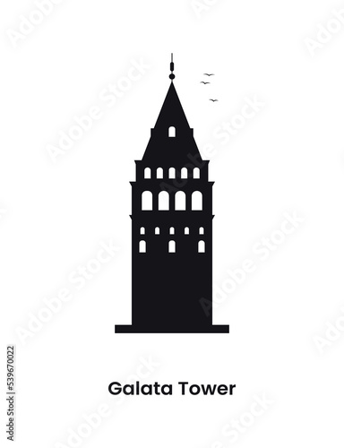 Istanbul Turkey concept. Silhouette of the Galata tower. Vector illustration isolated on a white background.  photo
