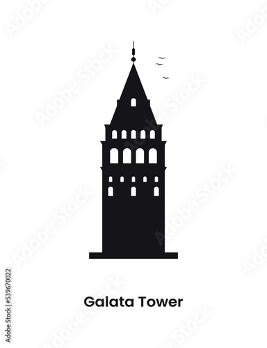 Istanbul Turkey concept. Silhouette of the Galata tower. Vector illustration isolated on a white background. 
