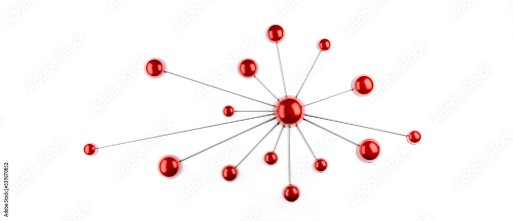 3D illustration of connected red dots or spheres, teamwork cooperation or group network concept isolated on white background 3D illustration of connected red dots or spheres, teamwork cooperation or group network concept isolated on white background