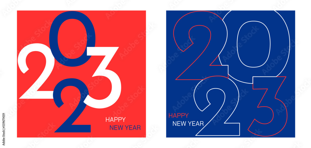 Creative concept of 2023 New Year square poster set. Christmas concept for 2023 New Year with tree and Christmas decorations and balls. Vector elements. Isolated on colored background. Creative concept of 2023 New Year square poster set. Christmas concept for 2023 New Year with tree and Christmas decorations and balls. Vector elements. Isolated on colored background.