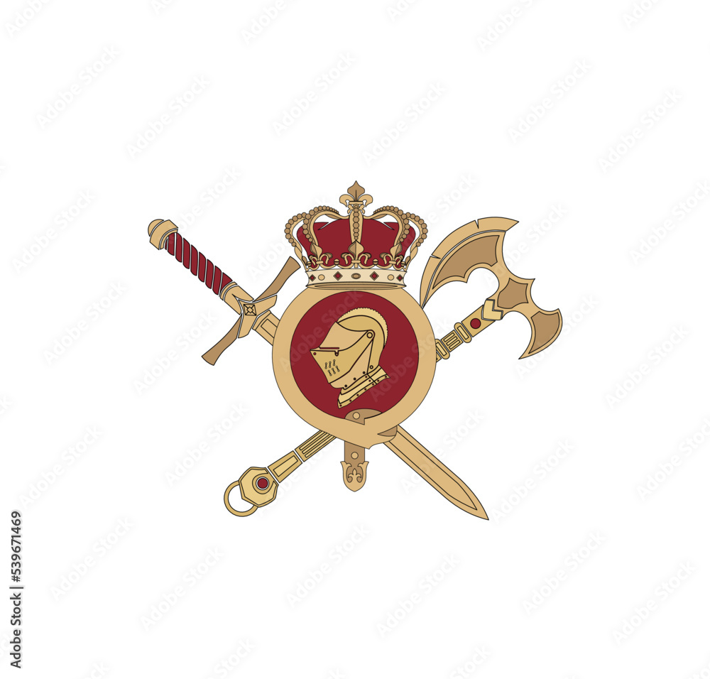 Naklejka premium CREST DECORATIVE HERALDIC ELEMENT, GRAPHIC ICON TUSCANY LOGO ROYAL, MEDIEVAL EMBLEM