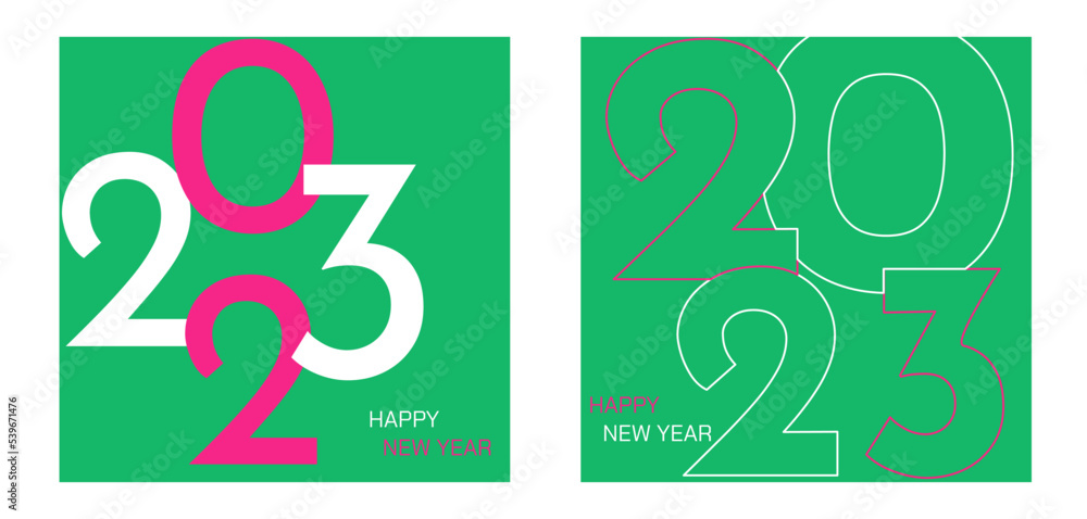 Creative concept of 2023 New Year square poster set. Christmas concept for 2023 New Year with tree and Christmas decorations and balls. Vector elements. Isolated on colored background. Creative concept of 2023 New Year square poster set. Christmas concept for 2023 New Year with tree and Christmas decorations and balls. Vector elements. Isolated on colored background.