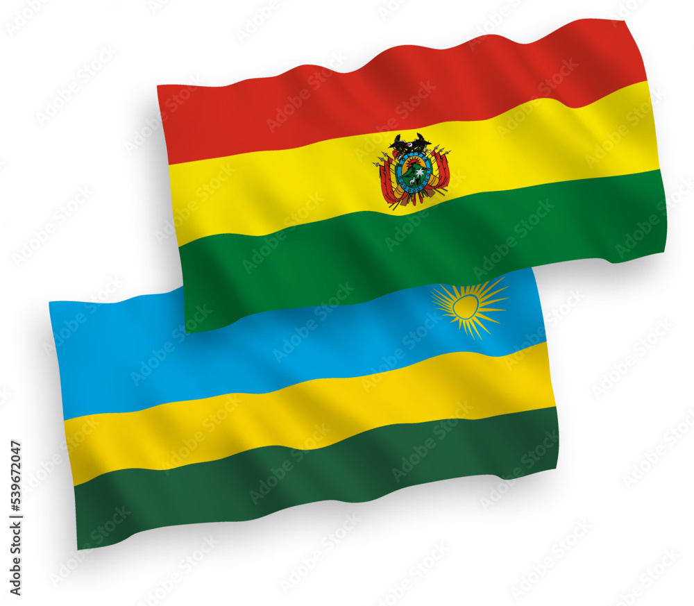 Flags of Republic of Rwanda and Bolivia on a white background Flags of Republic of Rwanda and Bolivia on a white background
