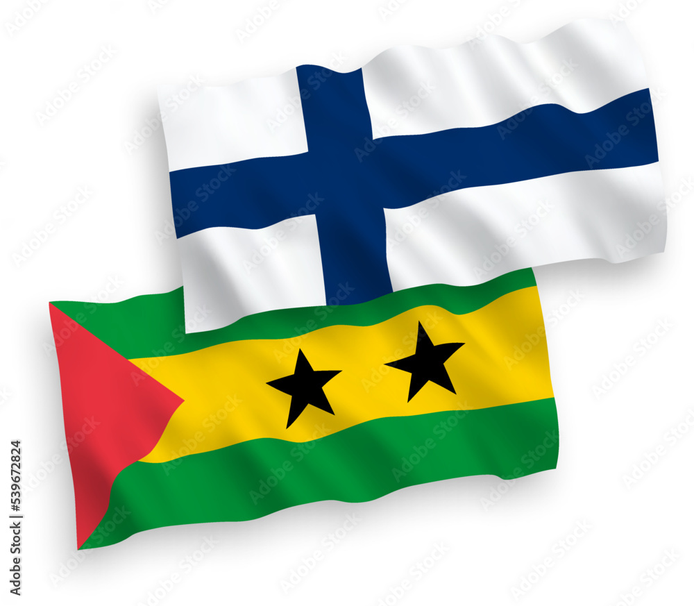 Flags of Finland and Saint Thomas and Prince on a white background Flags of Finland and Saint Thomas and Prince on a white background