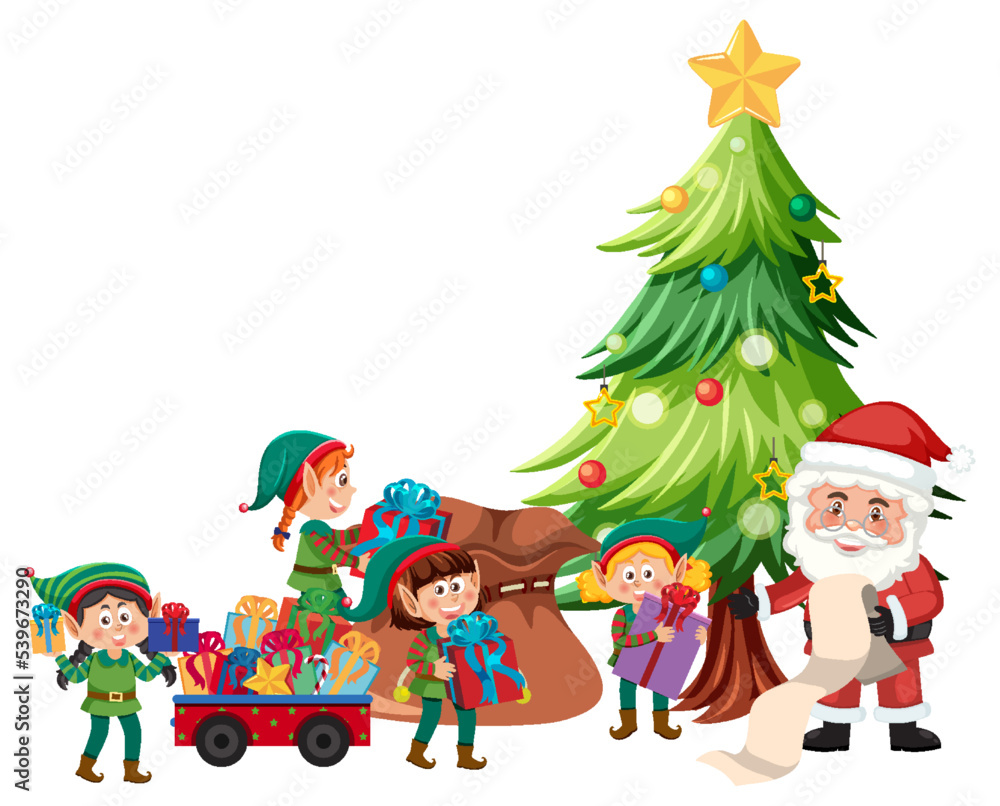 Santa Claus and elfs delivery gift for Christmas Santa Claus and elfs delivery gift for Christmas