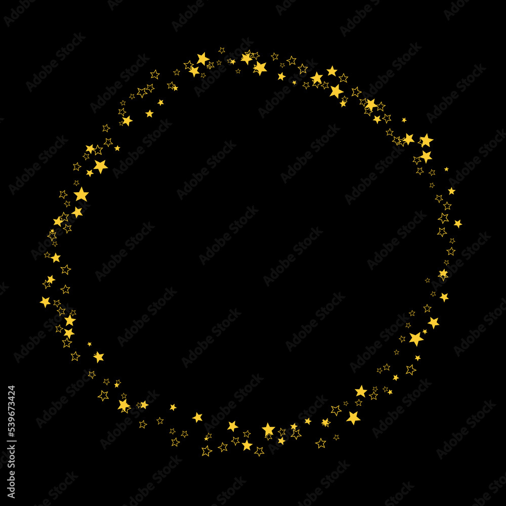 golden circle frame with stars. Design element. Holiday, Christmas, New Year postcard decoration. Overlay golden circle frame with stars. Design element. Holiday, Christmas, New Year postcard decoration. Overlay