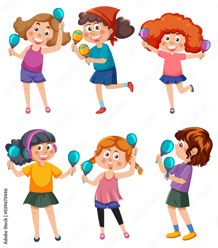 Set of different kids playing music Set of different kids playing music