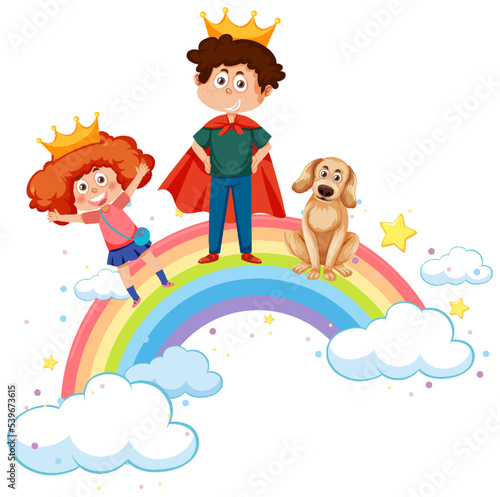 Happy kids on rainbow