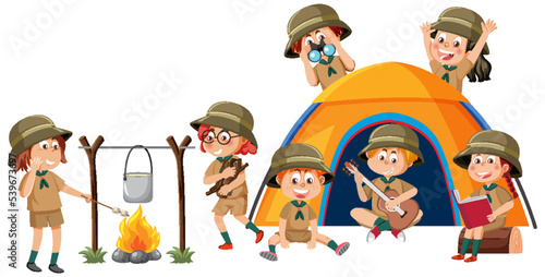 Children camping outdoor with tent