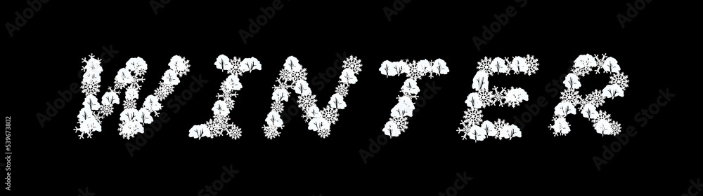 Letter winter with winter elements in flat vector illustration art design Letter winter with winter elements in flat vector illustration art design