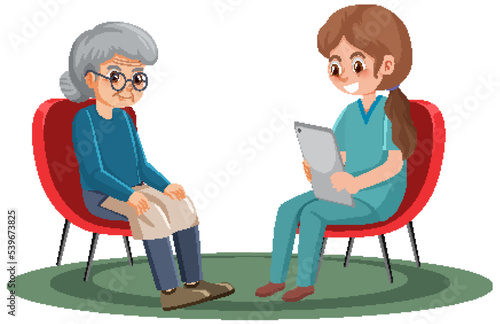Nurse with patient cartoon character