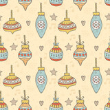 Christmas Festive decorations, Winter Holiday seamless pattern, vector background For fabrics, clothing, decoration, home decor, cards and templates, wrapping paper, kids prints.