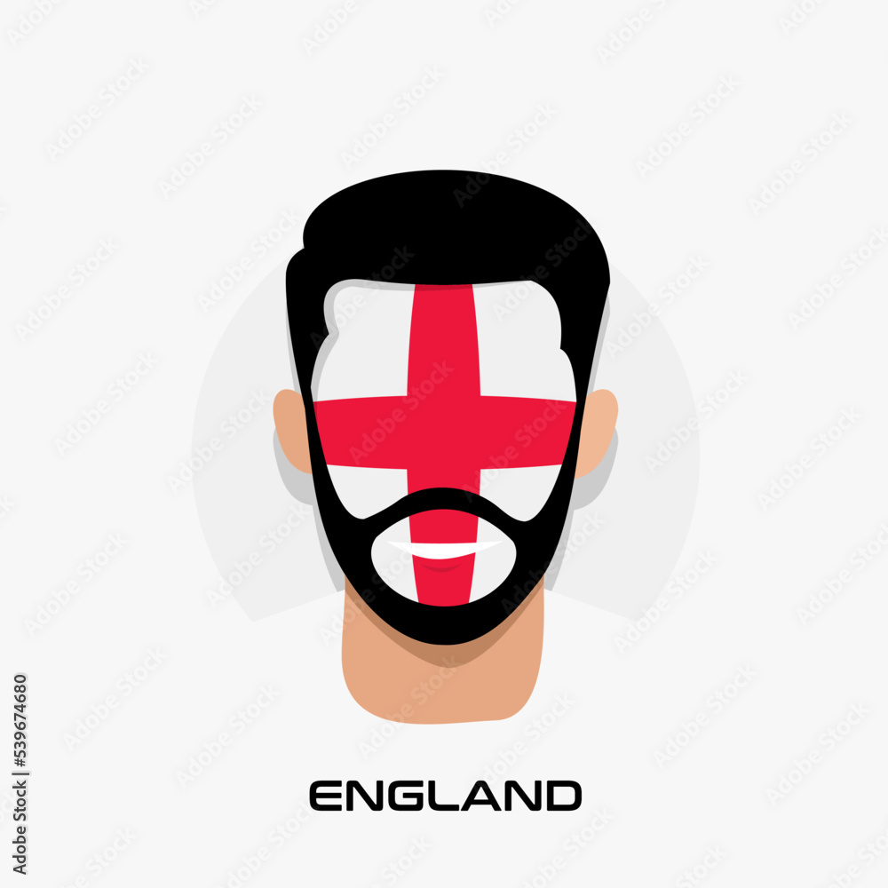 Vector Design illustration of collection of football fans smile faces with england flag on caps. Vector Design illustration of collection of football fans smile faces with england flag on caps.