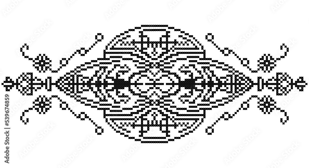 Fototapeta premium Embroidered good like old handmade cross-stitch ethnic Ukraine pattern. Ukrainian towel ornament, rushnyk called, vector.