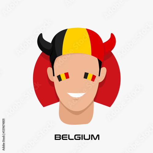 Vector Design illustration of collection of football fans smile faces with belgium flag on caps.