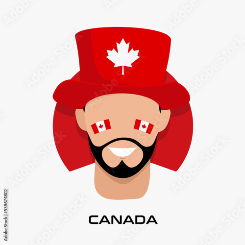 Vector Design illustration of collection of football fans smile faces with canada  flag on caps.