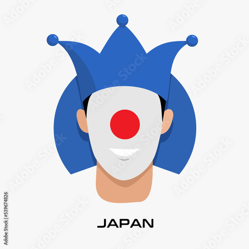 Vector Design illustration of collection of football fans smile faces with japan flag on caps.